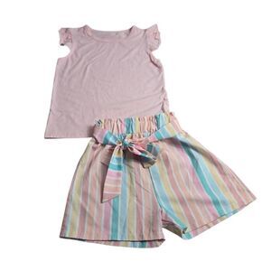 Pink shirt with striped shorts Matching outfit 130 5/6